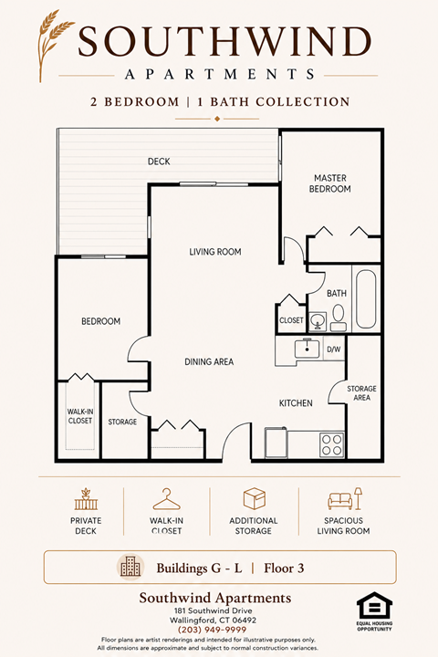 Floor plan for 2 beds, 1 bath, 1000 sqft